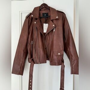 NWT 7 For All Mankind Brown Faux Leather Moto Jacket – Size XL